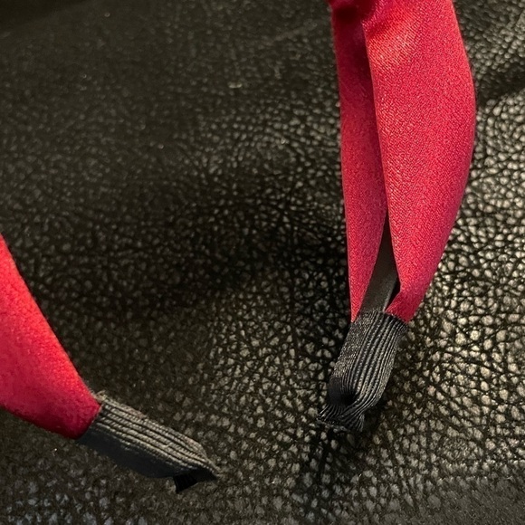 RUBY Red Sateen Shimmer Knotted Headband. - Picture 4 of 7